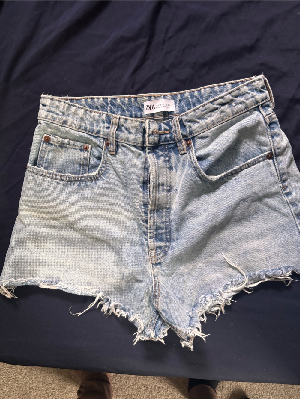 Zara Light Blue Distressed High-Rise Denim Shorts